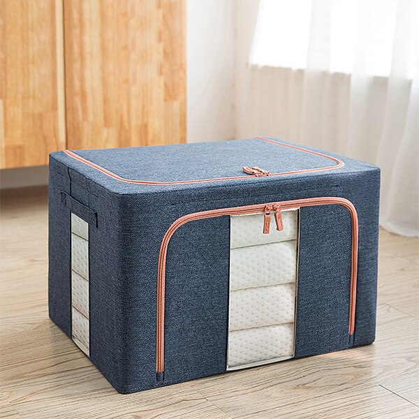 Oxford Cloth Storage Box Steel Frame Storage Box Waterproof Transparent Fabric Home Storage For Clothes Socks Underwear: Navy Blue