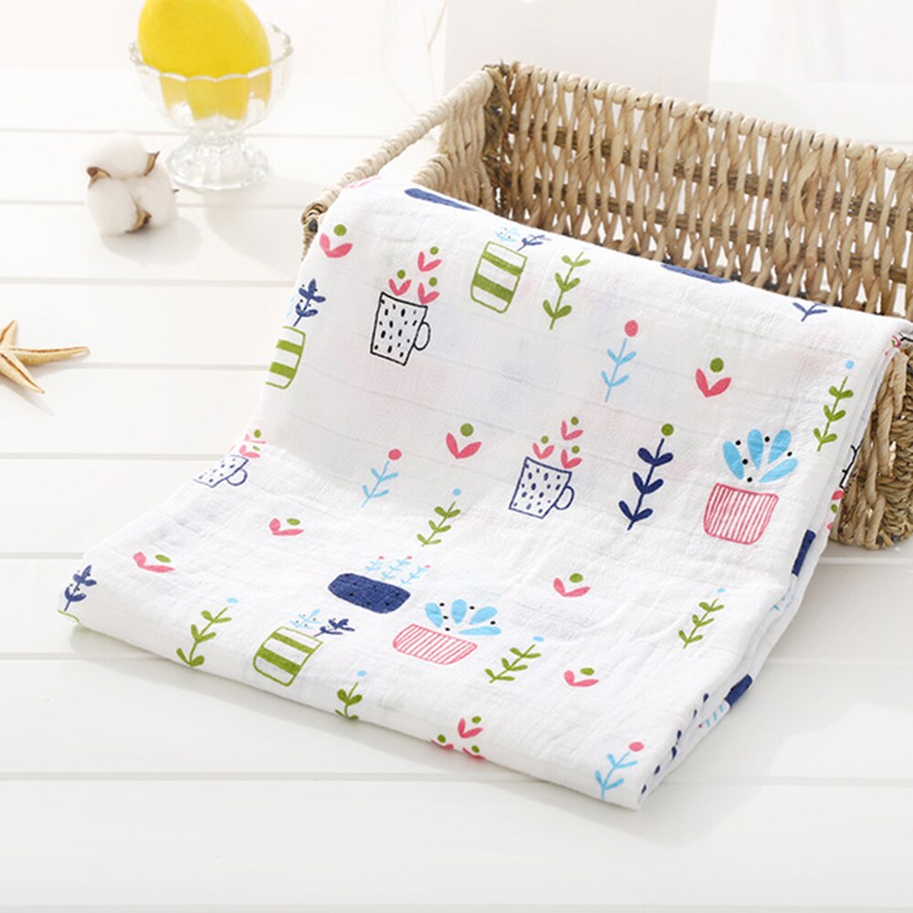 -né bébé Swaddles 100% coton mousseline bain gaze couverture douce imprimé dessin animé écharpe pour bébé sac de nuit poussette couverture tapis de jeu: Color 16