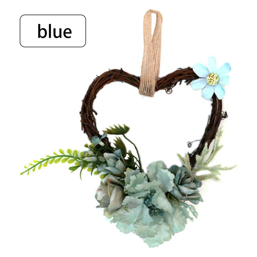 Kunstige guirlander rattan hjerteformede guirlander simulation blomster vægkunst hængende til bryllup hjem dekoration: Blå