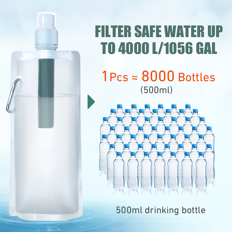 Botella de paja con filtro de agua para exteriores, suministros de supervivencia o emergencia, purificación de Camping, bolsa purificadora de agua, senderismo