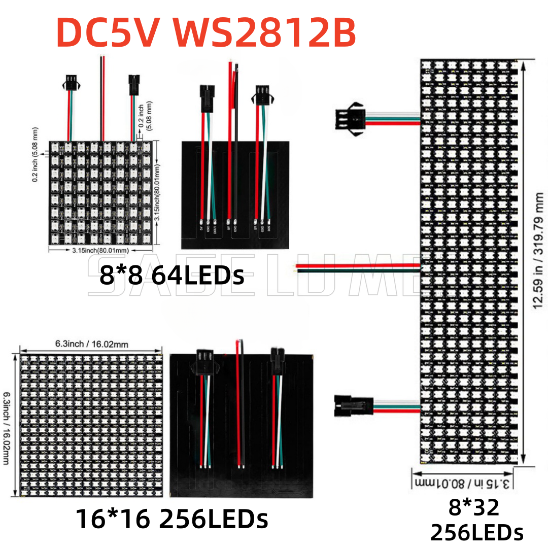 Ws2812b rgb led digital fleksibel individuelt adresserbar led panellysstripe  ws2812 8 x 8 16 x 16 8 x 32 modulmatriseskjerm  dc5v