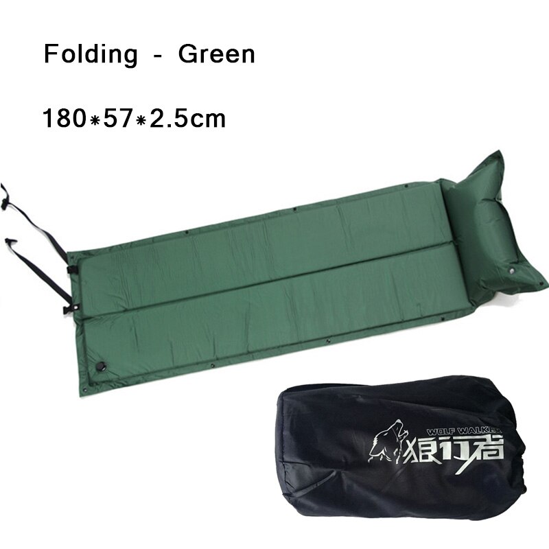 Sove seng camping rullemåtte selv oppustelig oppustelig pude luftmadras taske camping pad picnic strandmåtte sandmåtte: B013- grønfoldede