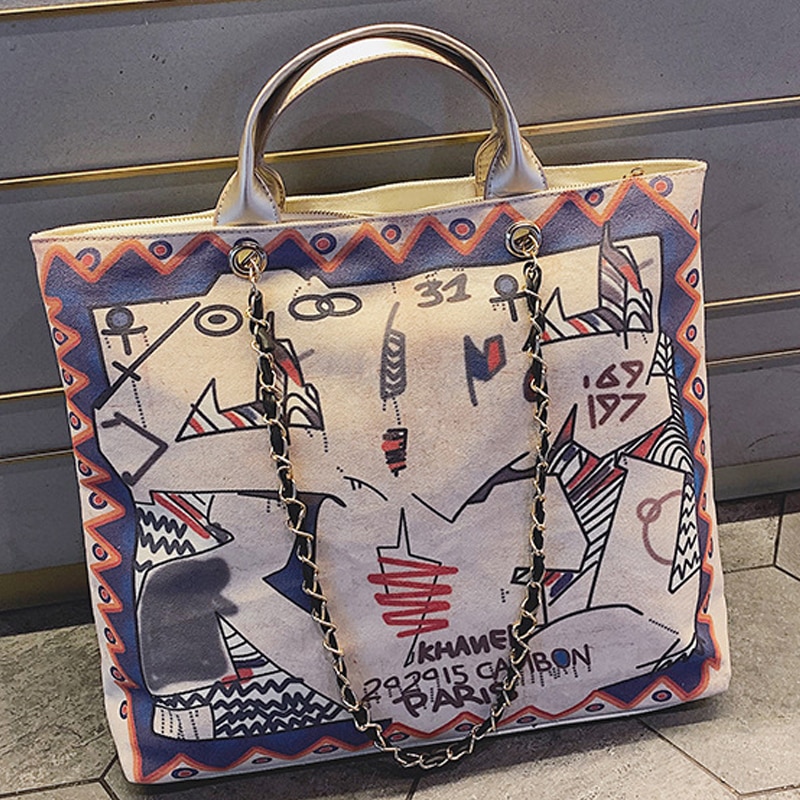 messager dames grand sac sac à provisions Art toile pièce unique femmes Graffiti fourre-tout décontractés dames sac à bandoulière B42-35