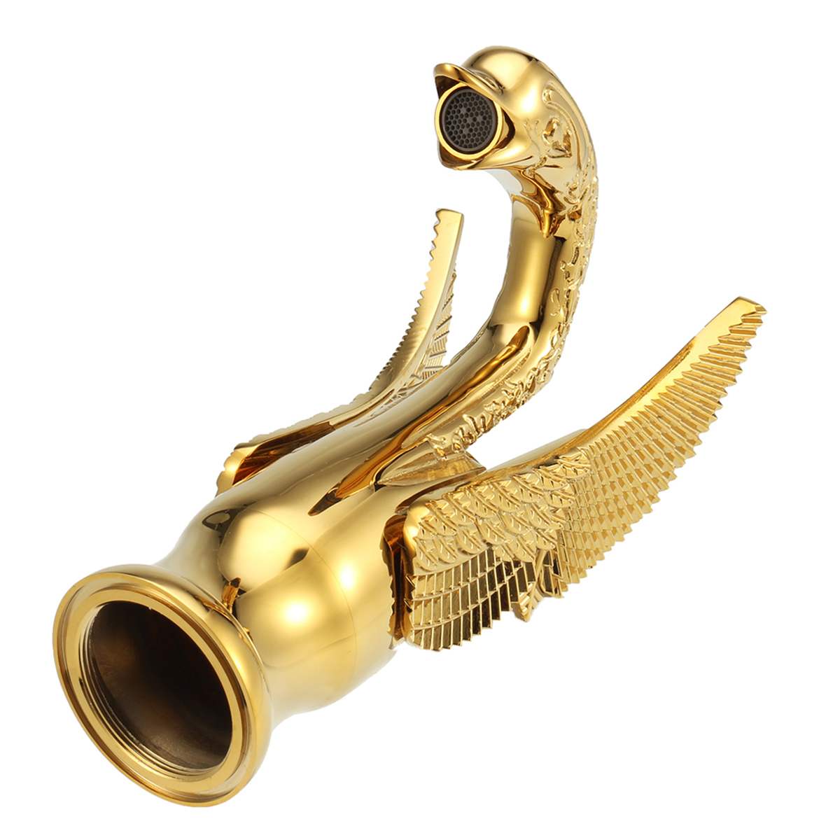 Gold Brass Swan Basin Faucet Arch Brass and Cold Taps Gold Plated Single Hole Tap Luxury Wash Mixer Taps