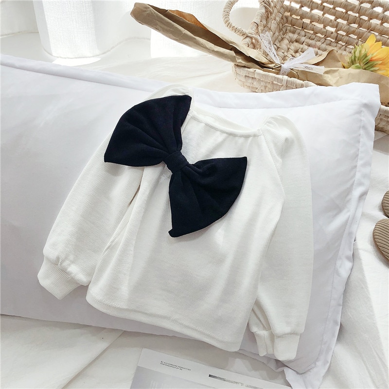 Gooporson herfst kinderkleding grote strik top met lange mouwen koreaanse meisjes sweatshirt schattige kinderkostuums sweatshirts