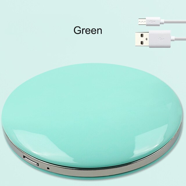 Espejo de bolsillo portátil con luz Led para mujer y niña, espejo compacto plegable redondo, aumento de 1X 3X, espejos Led de bolsillo: Green
