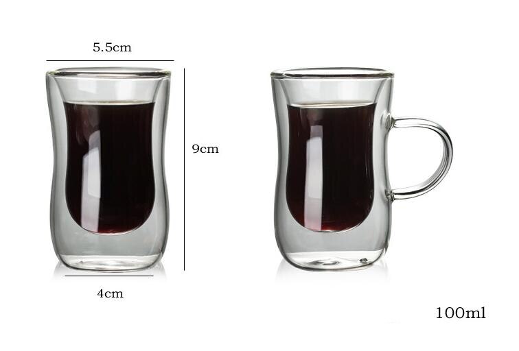 Gennemsigtige drinkware kaffekopper te sæt krus øl drink kontor krus dobbelt glas kop enkel stil