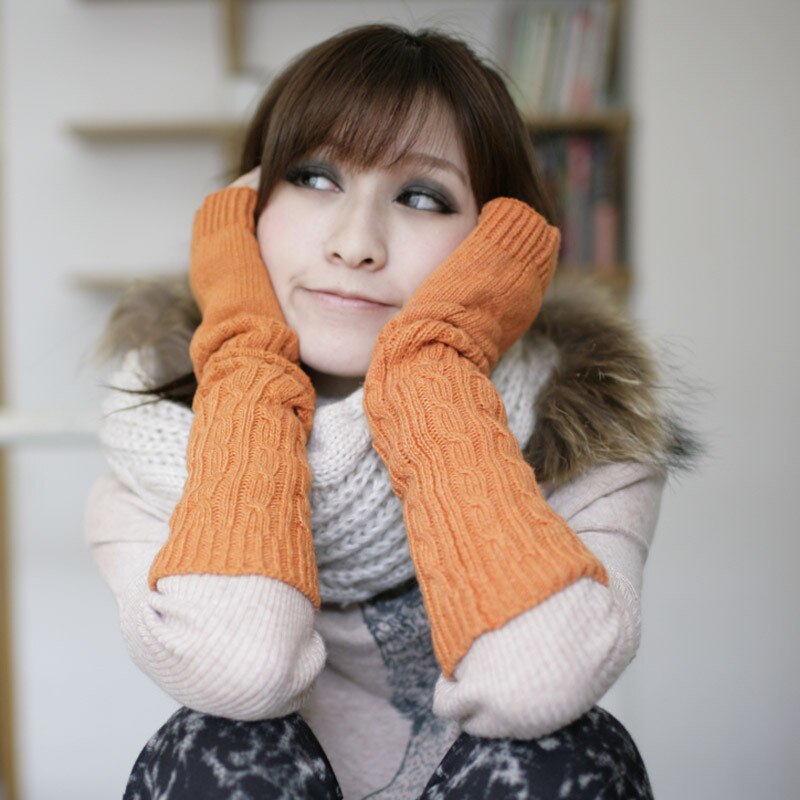 Ensfarget håndstrikkede damehansker håndledd langarm varmere vinter fingerfri strikkevott