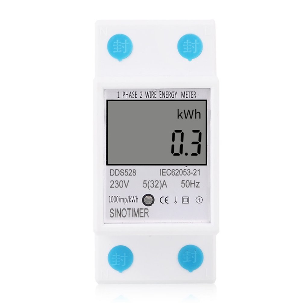 SINOTIMER Single Phase Energy Meter Home DIN Rail LCD Digital No Reset kWh Voltage Current Power Consumption Meter Wattmeter: 230V no backlight
