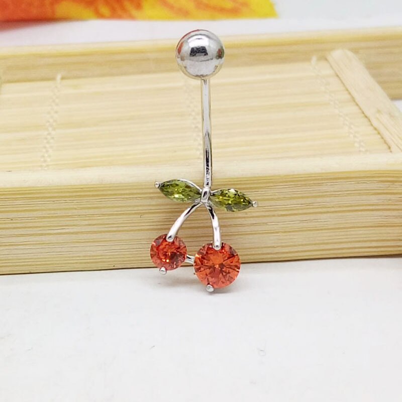 S925 Sterling silver cherry bodybar pierce zircon for women