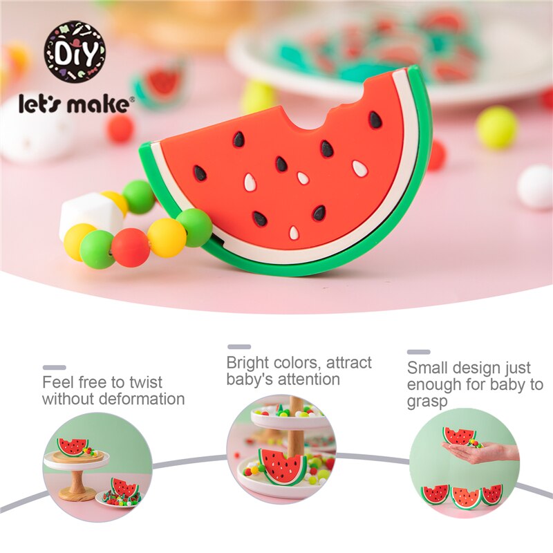 Let's Make Watermelon Teether Children's Bracelet Toys Rattles Nipple Clips Stroller Chain Necklaces Baby Christmas