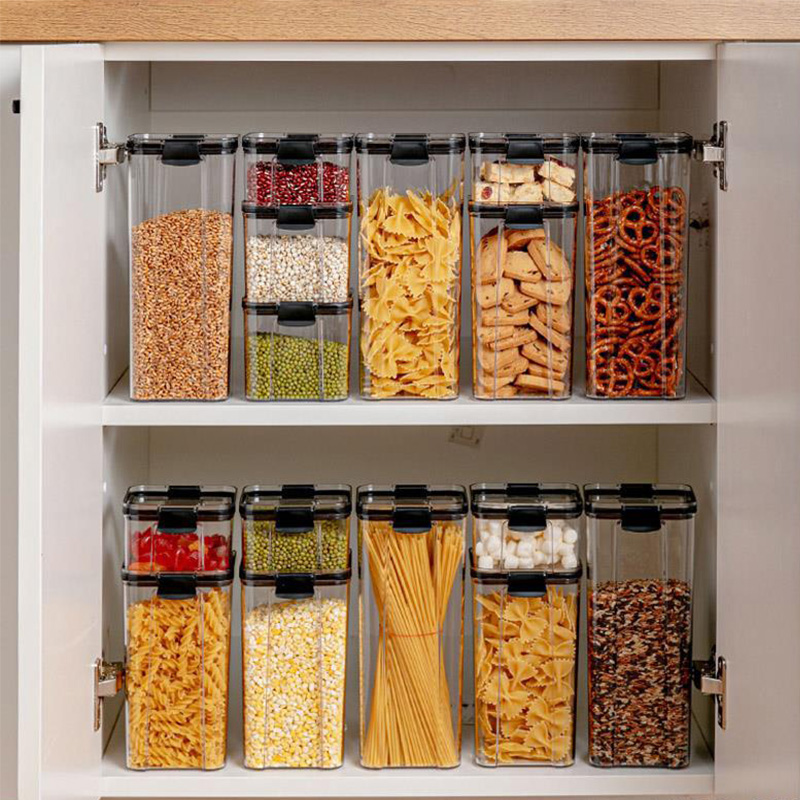 Tarros de almacenamiento sellados transparentes para cocina, contenedor hermético de grano, apilable, para mantenimiento fresco