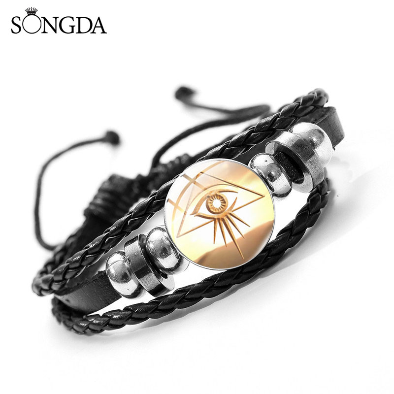 Vintage Ägyptischen Götter Power Auge Leder Armbänder Auge Von Horus Symbol Glas Kunst Multi-schicht Armreifen für Frauen Männer schmuck