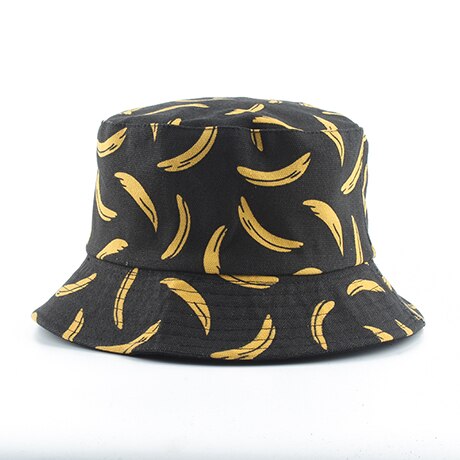 Panama Emmer Hoed Mannen Vrouwen Zomer Emmer Cap Banana Print Geel Bob Hoed Hip Hop Gorros Vissen Visser Hoed: banana black