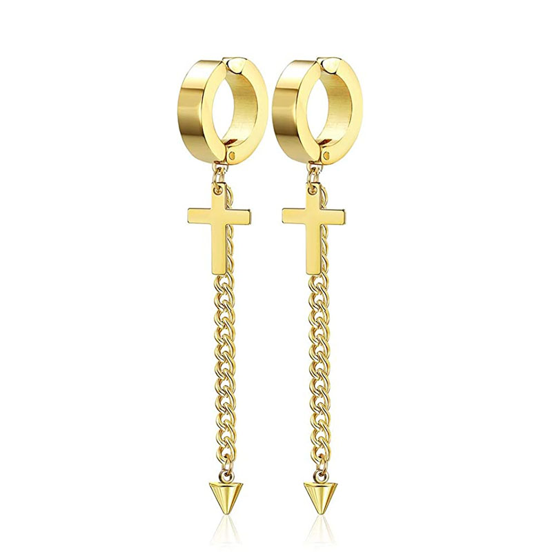 WKOUD-pendientes de aro con forma de cruz para hombre y mujer, joyería colgante, Color dorado, minimalista, delicado