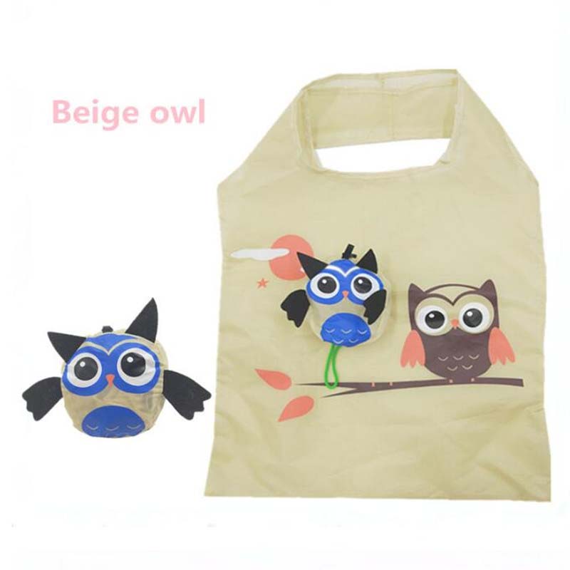 Cute Animal Owl Shape Folding Shopping Bag Eco Friendly Ladies Foldable Reusable Tote Bag Portable Travel Shoulder Bag: Light Yellow