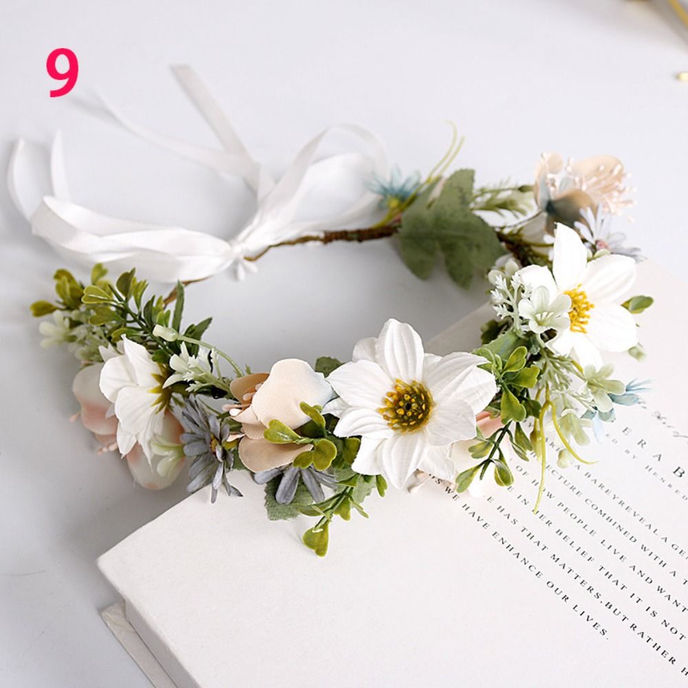 Handgemaakte haarsieraden strandkrans bruids haarband hoofddeksels voor bruiloft bloem tiara bloemenkransen slinger kroon: green