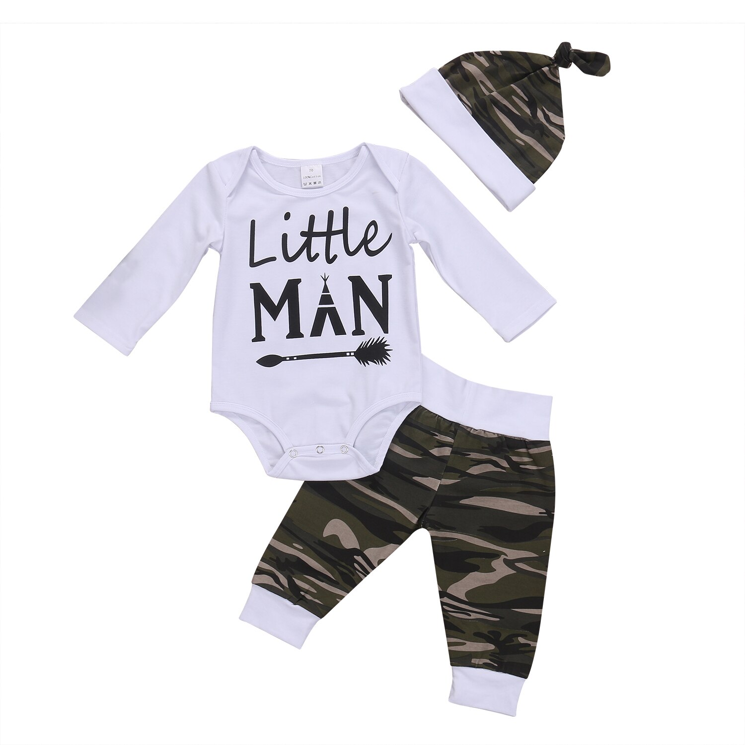 Nyfött spädbarn barn bebis pojke höstkläder camo toppar långärmade byxor hatt outfits set