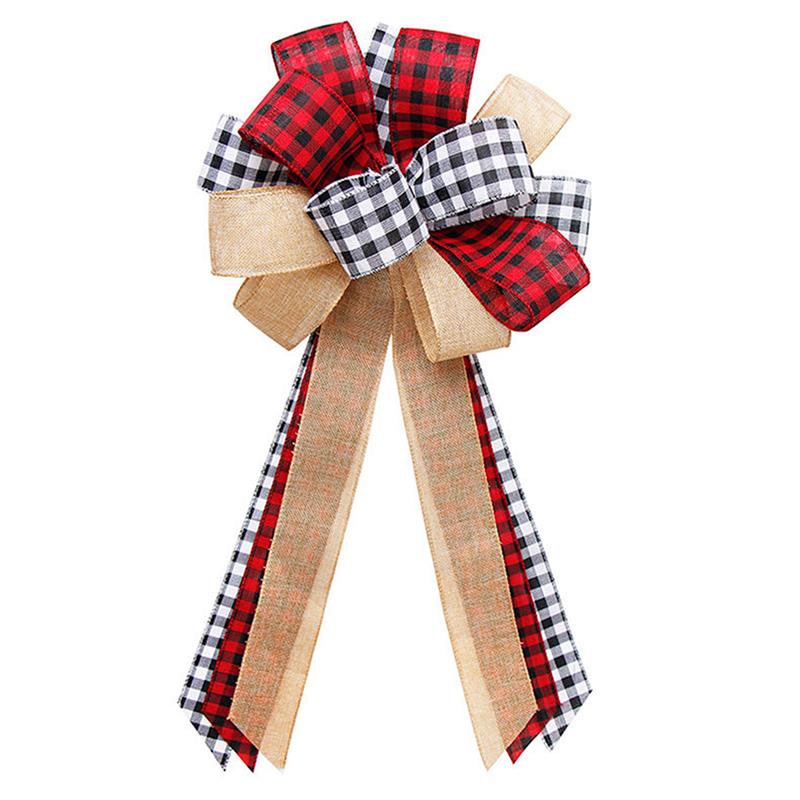 Grand nœud papillon avec ruban de noël, Plaid, accessoire de décoration pour arbre de noël, fête, nouvel an,: 01