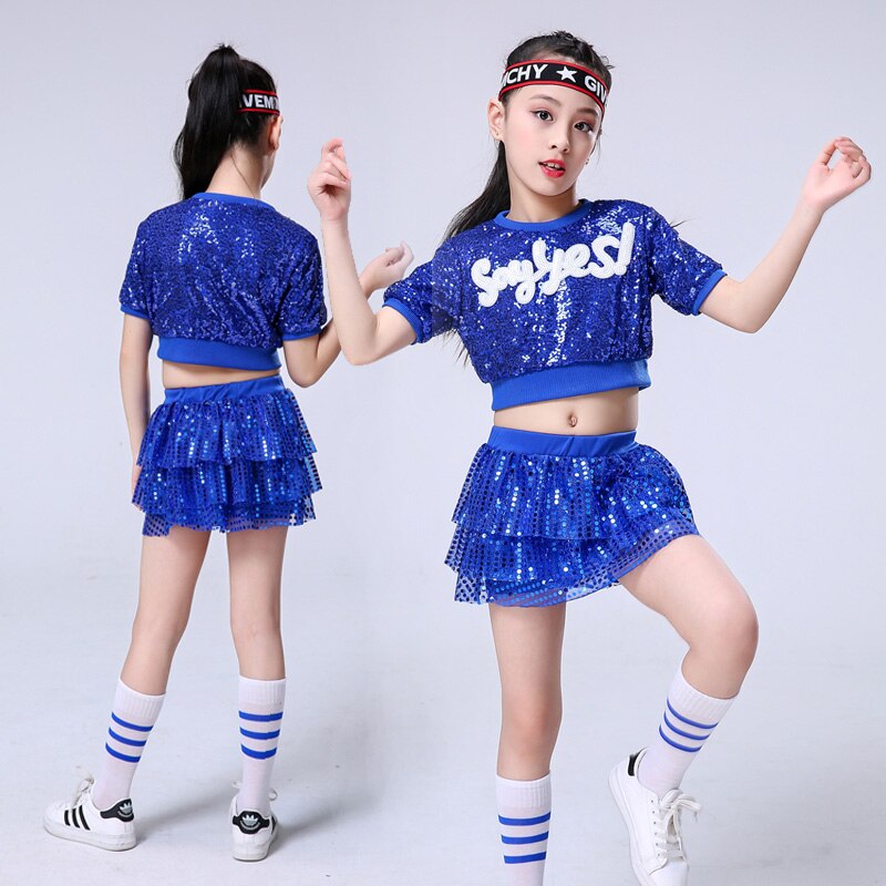 Jazz Costume Girls Blue Hip Hop Set Street Dance Performance Clothing Stage Wear Clothes Dance Costumes for Kids: 120cm