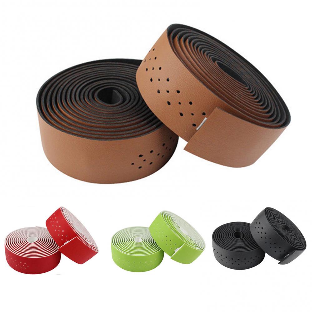 2Pcs Bike Handlebar Tapes Faux Leather Perforated Handle Straps Riding Supplies Wrap Guidoline Fixing Straps Bicycle Accessories