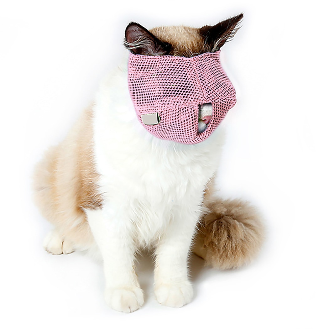 Muselière multi-fonction pour chat | Protection pour la bouche du chat, muselière Anti-morsure et respirante pour animaux de compagnie, outil de toilettage pour chats, directe: Pink / S