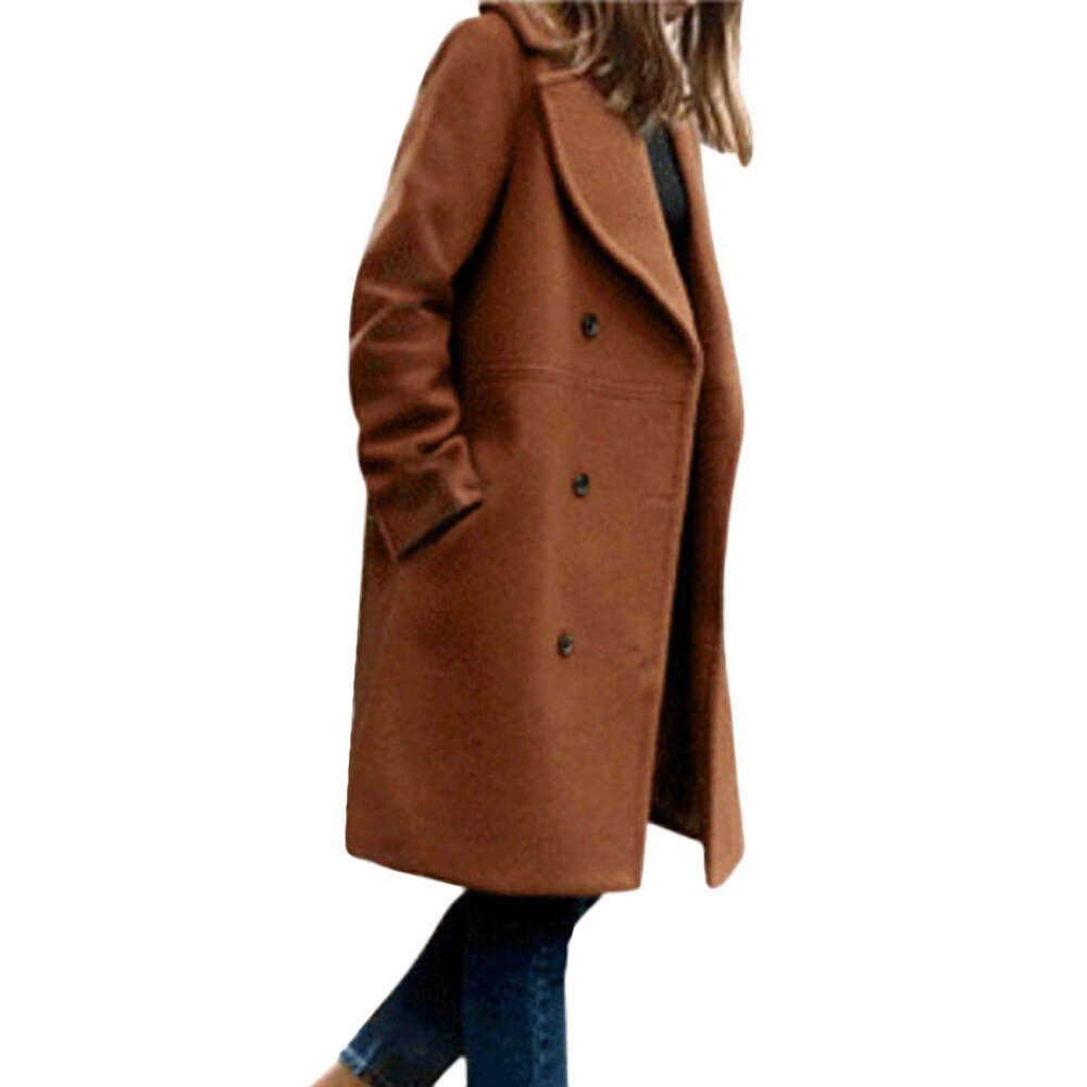 Women Autumn And Winter Coat Woolen Coat Female Mid-long Korean Loose Temperament Women's Outerwear Woolen Coat: Brown  / M