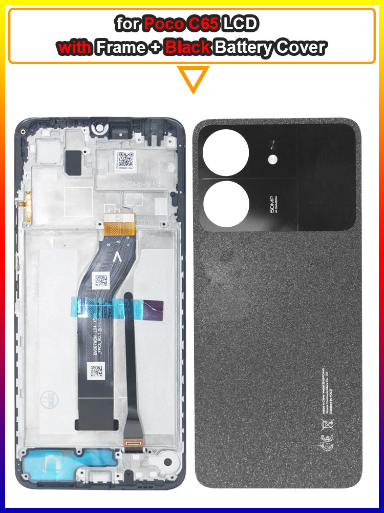 6.74'' LCD for Xiaomi Redmi POCO C65 LCD Display Touch Screen Digiziter Replacement for Redmi POCO C65 2310FPCA4G LCD With Frame: Khaki