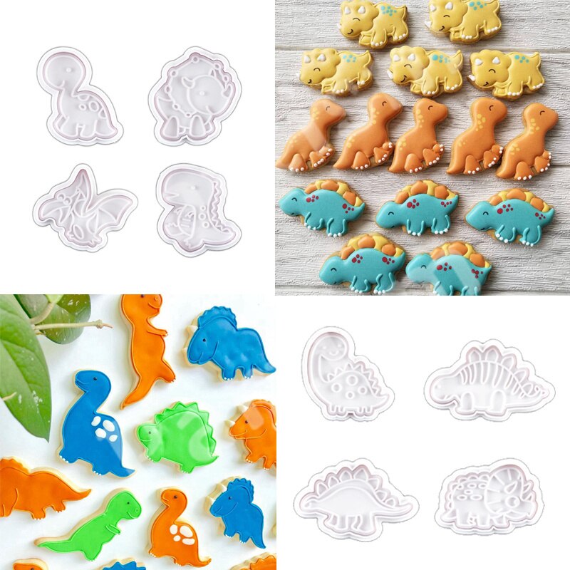 1Set Dinosaurus Cookie Mold Dier Biscuit Cutter Food Grade Plastic Diy Bakken Tools Jungle Party Verjaardag Cupcake Benodigdheden