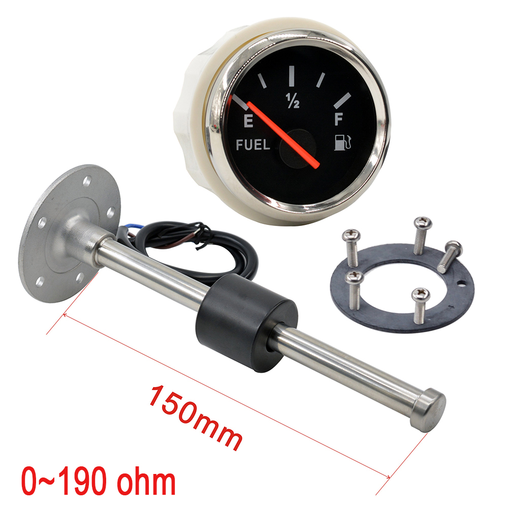 Round Earth 52MM Auto Car Ship Boat Tractor Water Fuel Level Gauge With Level Sensor Oil Liquid Tank Fuel Level Meter Indicator: Gauge 150mm