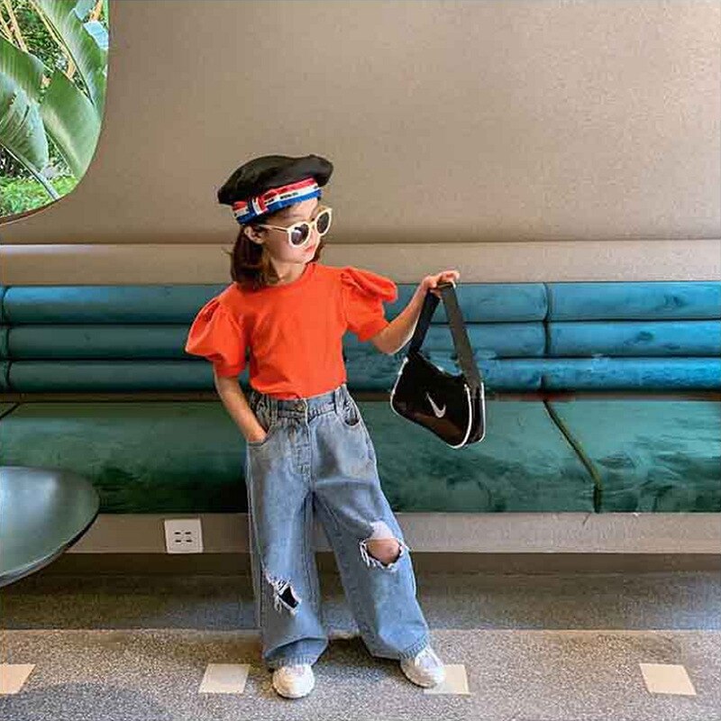 Jean Cool troué pour fille, pantalon en Denim pour enfants, printemps été automne