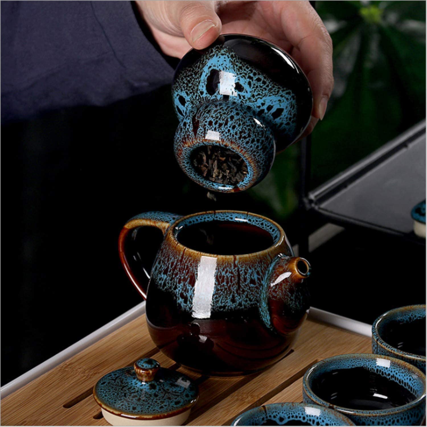 Japanese Chinese Tea Set – Includes Teapot, Cups, Canister & Tray, Portable For Travel, Home, Office & Gifts (Landscape Design) - View #7