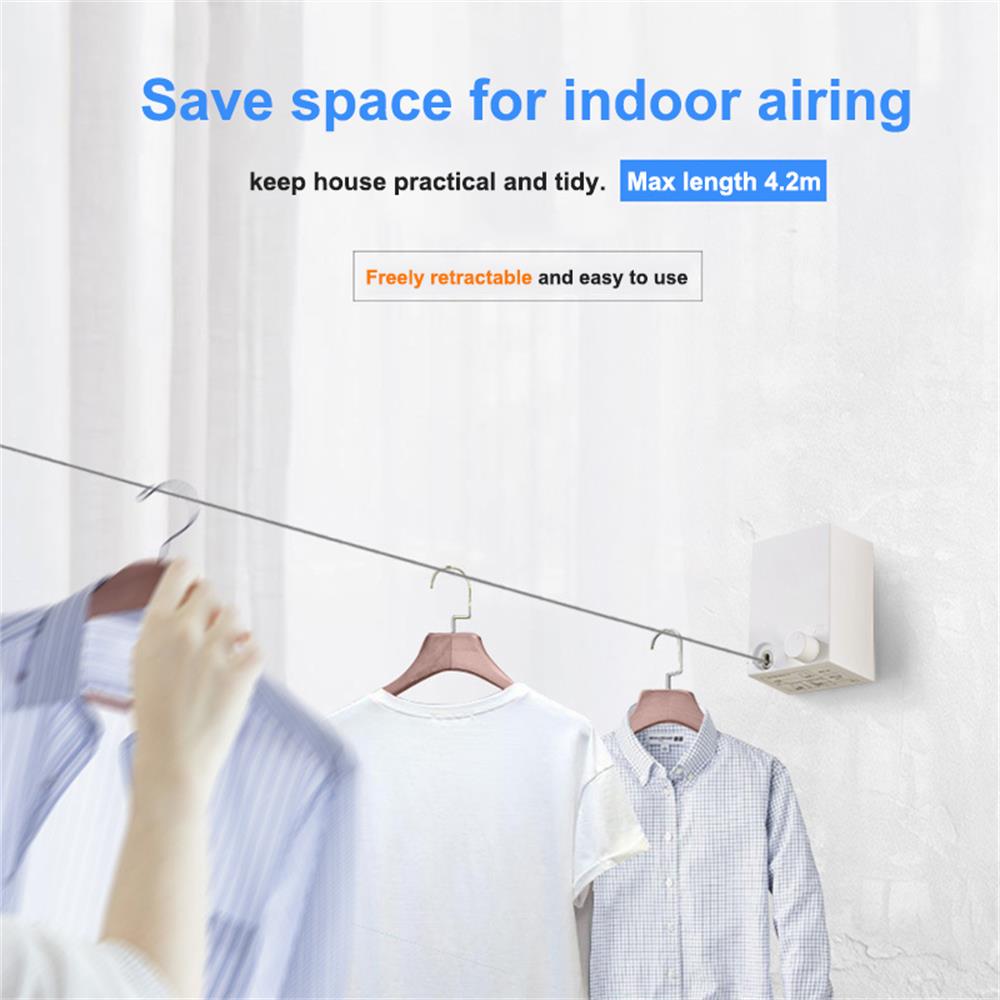 4.2MStainless Steel Indoor Outdoor Retractable Laundry Clothesline Wall Hanging Stretch Washing Clothes Invisible Shrinking Line