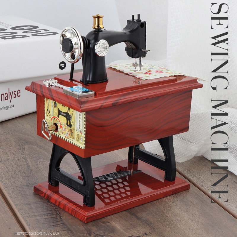 Cute Mini Sewing Machine Music Box Retro Table Home Decor FAS6