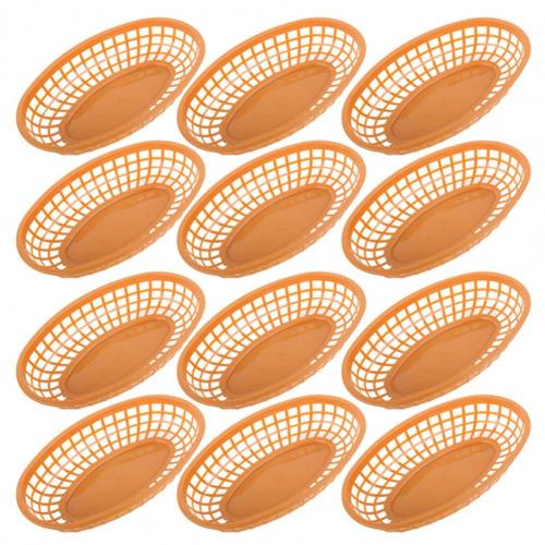12Pcs Plastic Platter Oval Food Baskets For Fries Burgers Dog Cake Hamburger Plate Restaurant Supplies: Auburn