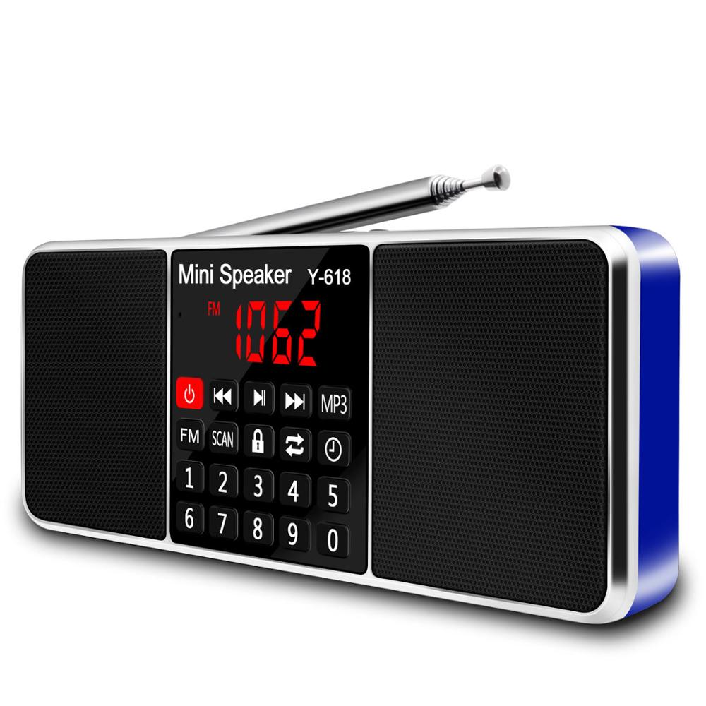 Lefon Portable Mini FM Radio Receiver Speaker MP3 Player Support TF Card USB Drive LED Screen Display Time Shutdown Dab Radios: Blue