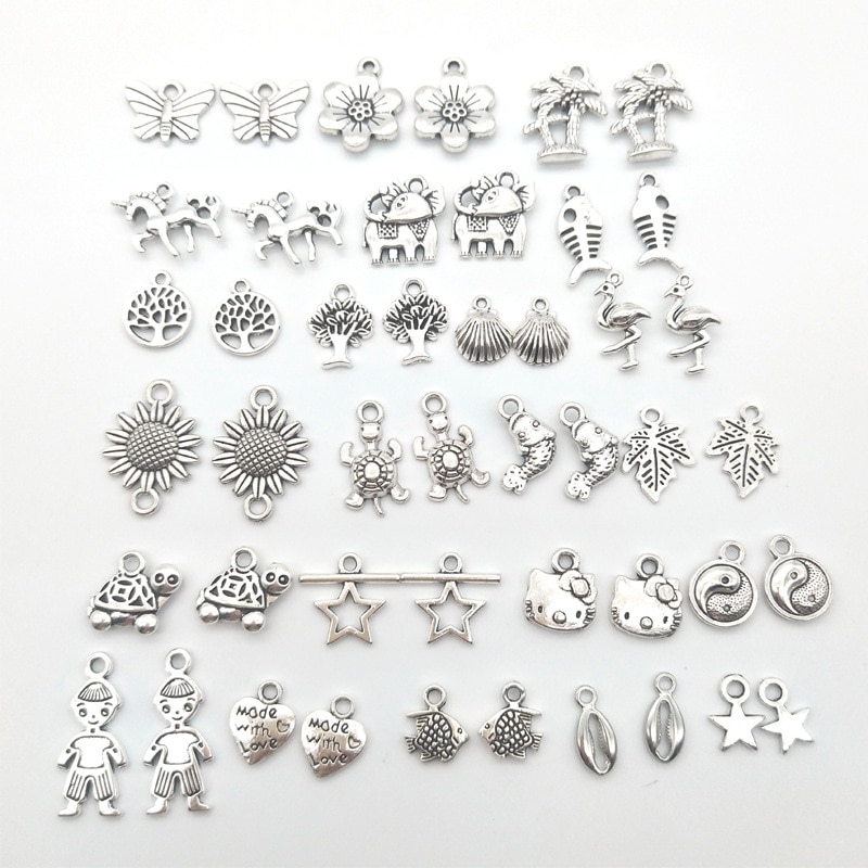 Mixed 20pcs Tibetan Silver Flower Bird Animal Unicorn Charm Beads Pendant DIY Neacklace Bracelet Fit Jewelry Making Accessaries