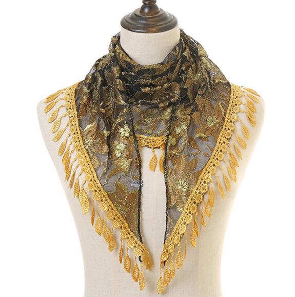 Lenço triangular de renda, cachecol feminino da moda floral para verão, tassel de praia, lenços de seda chiffon, pashmina, pedão, foulard, hijab