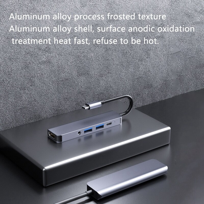 BYL Type-C Docking Station, usb 3.0X2 + Pd + 3.5Mm Audio Interface + Hdmi-Compatibel Vijf-In-een Docking Station voor Pc