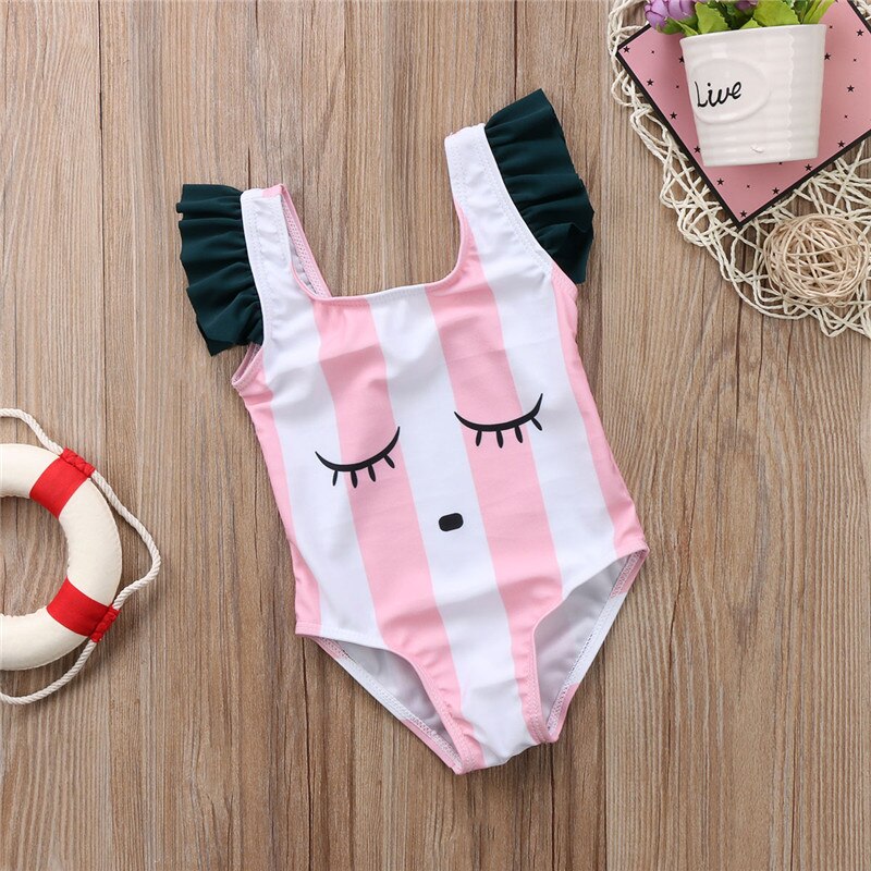Zomer strandkleding babymeisjes badmode schattige ogen print 0-3y kinderzwemkleding kinderen eendelig badpak