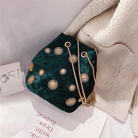 Women's bags Female bag One Shoulder bag Messenger Bag velvet Woollen cloth chain bucket bag mini bag ladies bag small bag: Green