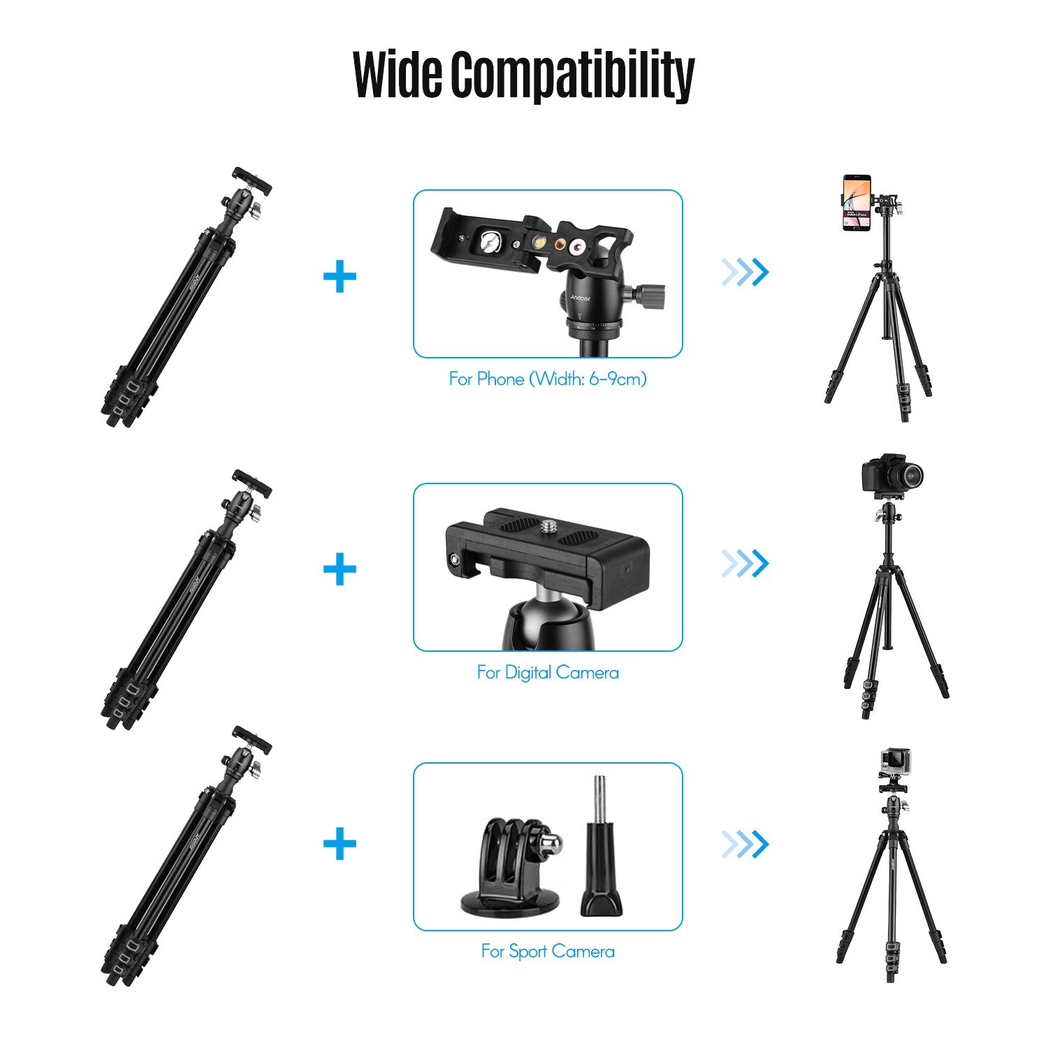 Andoer Q160H Draagbare Camera Statief Horizontale Mount Professionele Reizen Statief Met Afstandsbediening Statief Voor Telefoon Camera