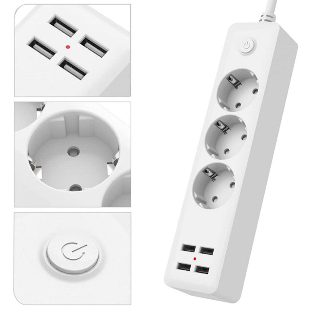 EU plug 4USB+3 Plug Extension Socket Extension Cord 1.8M Power Strip Protector Overload Protection Switched