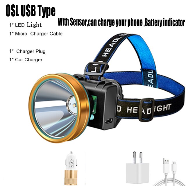 200000LM potente faro a LED ad alta potenza faro a LED ricaricabile batteria integrata torcia USB torcia per la pesca: Package F / White light color