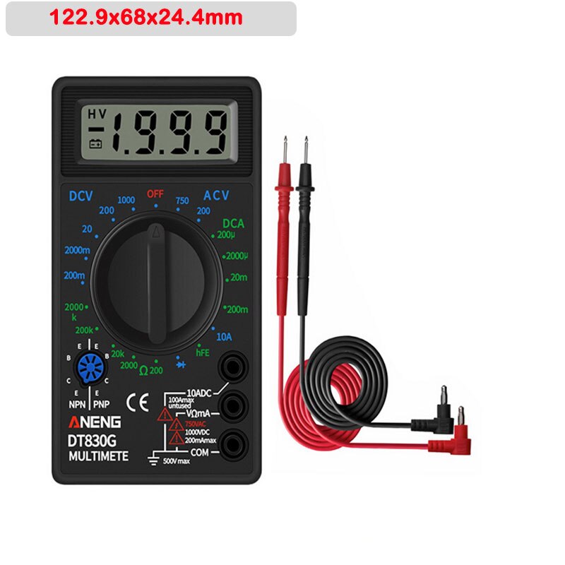 DT830 Digital Multimeter Voltmeter Ammeter Ohmmeter DC10V~1000V 10A AC 750V Current Tester Test LCD Display: G249161