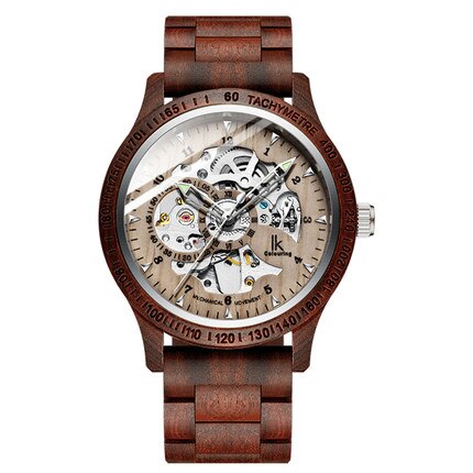 Mænd træ ure guld skelet ure mænd træ rem automatiske mekaniske armbåndsure ik farve relogio masculino: H1