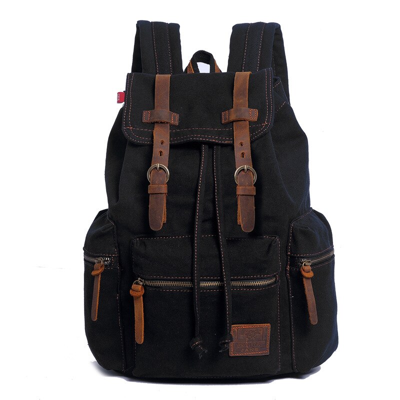AUGUR 17 inch men&#39;s backpack vintage canvas backpack school bag men&#39;s travel bags large capacity travel laptop backpack bag: BLACK PLUS