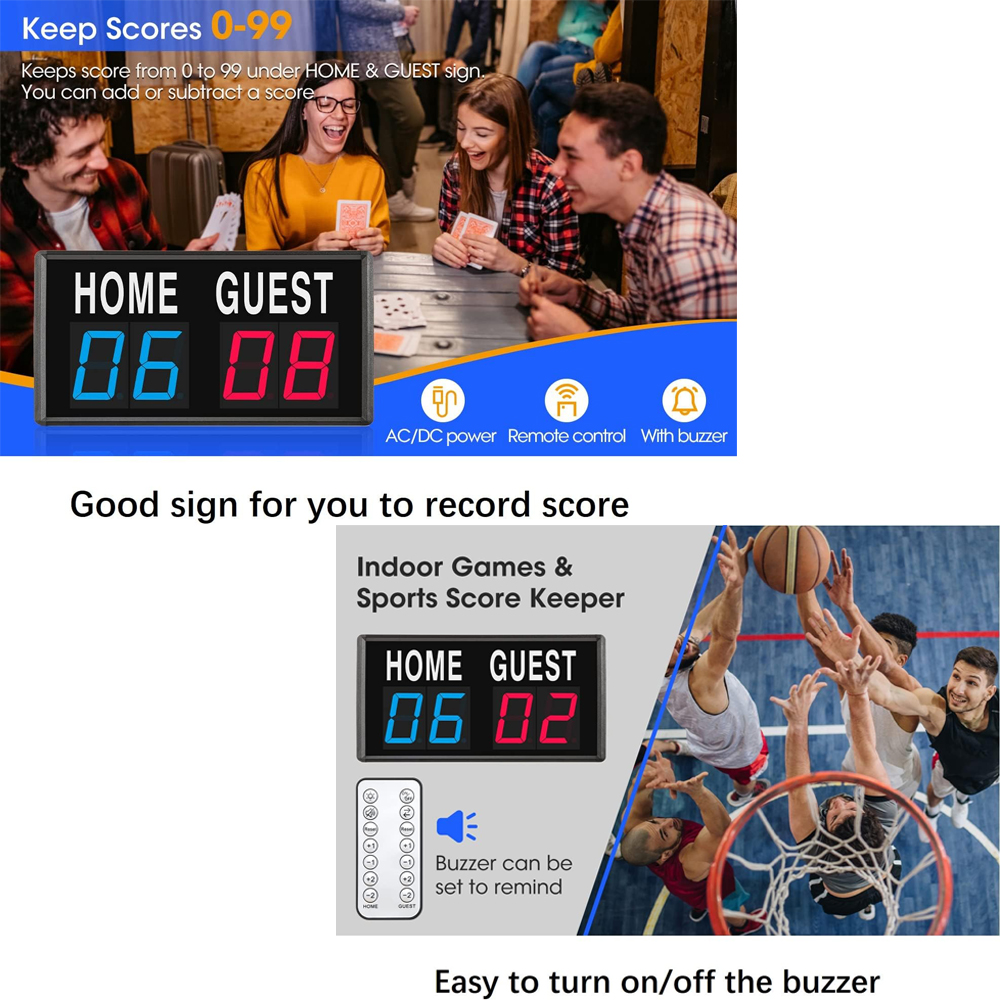 4-cijferig digitaal LED-scorebord Elektronische scorehouderklok, voor maïsgat / pingpong / tafeltennissport, binnen- / buitenspellen