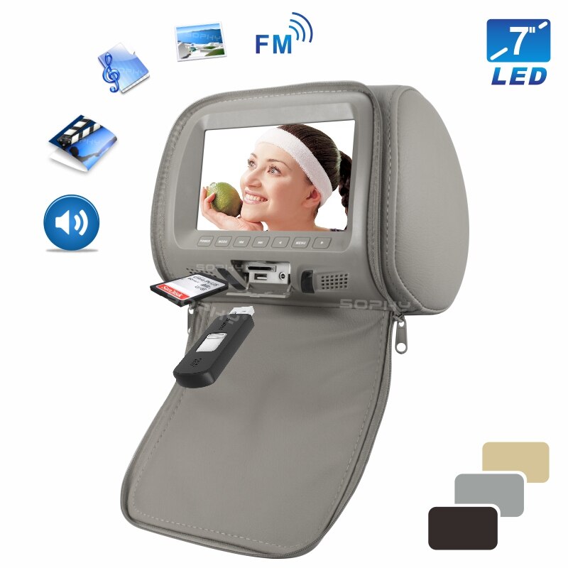 Universal 7 inches Automobile Car Headrest Monitor Rear Seat Entertainment Multimedia Player General AV USB SD MP4: SH7048MP5-Zip-Gray