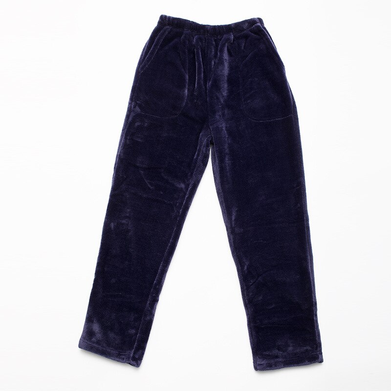Feier hombres invierno franela Sleep Bottoms pantalones largos gruesa ropa de casa Casual pijama Pantalones suaves sueltos ropa de dormir: Azul / L